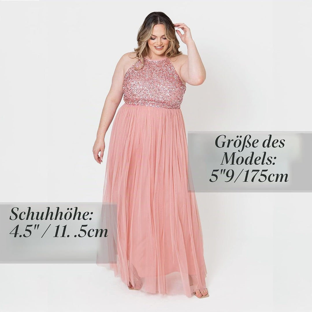 Maya Deluxe Damen Maxikleid Brautjungfer Neckholder Pailletten Verziert Abschlussball Hochzeit Dleid