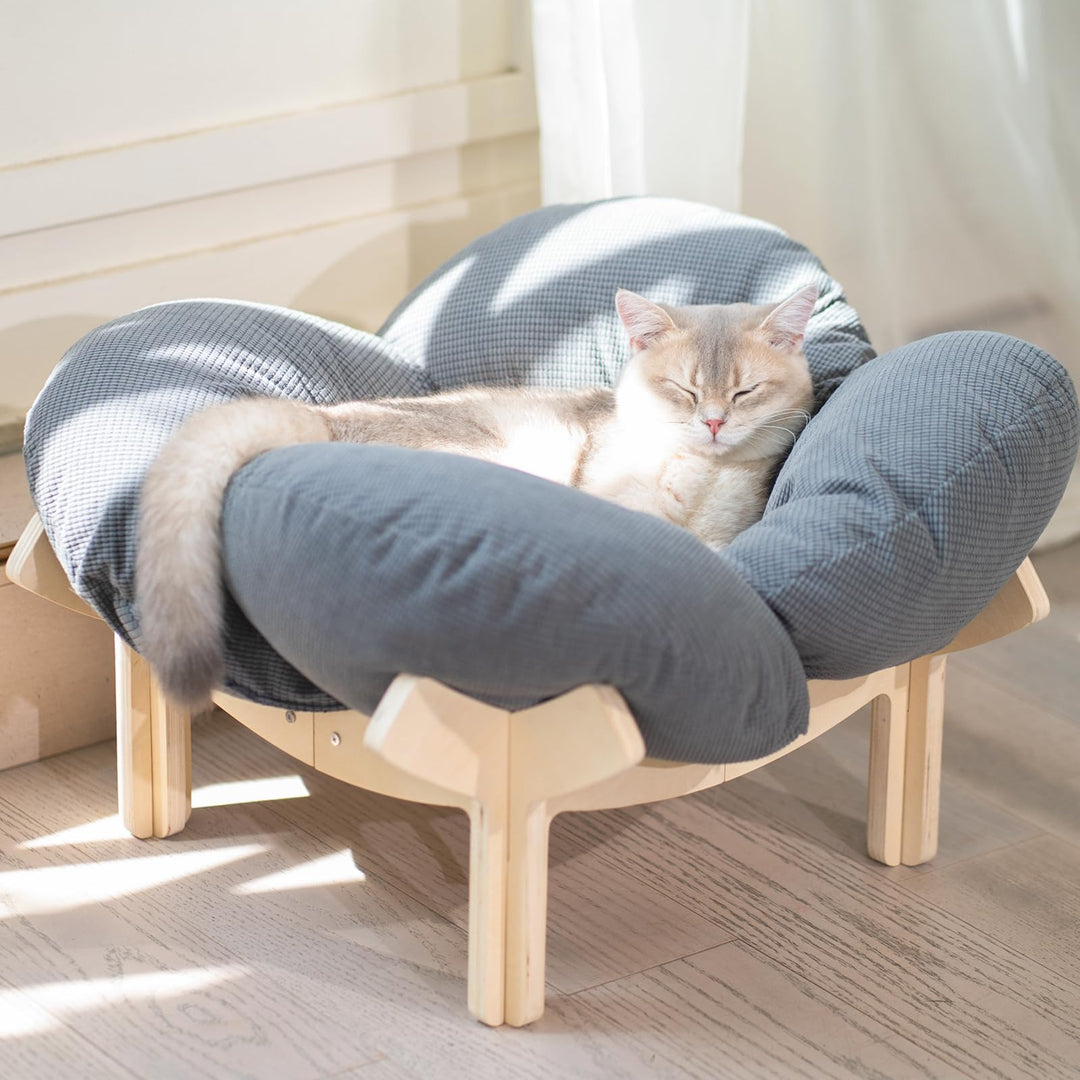 CheerPals Erhöhtes Katzenbett Blumenform, 55cm L&W Grosses Katzensofa, Stilvoll Katzenstuhl mit Hoch