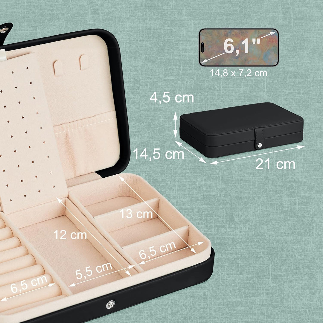 Relaxdays Schmuckkästchen, Schmuckaufbewahrung, Ringe, Ohrringe & Ketten, Reise Schmucketui, HBT 4,5