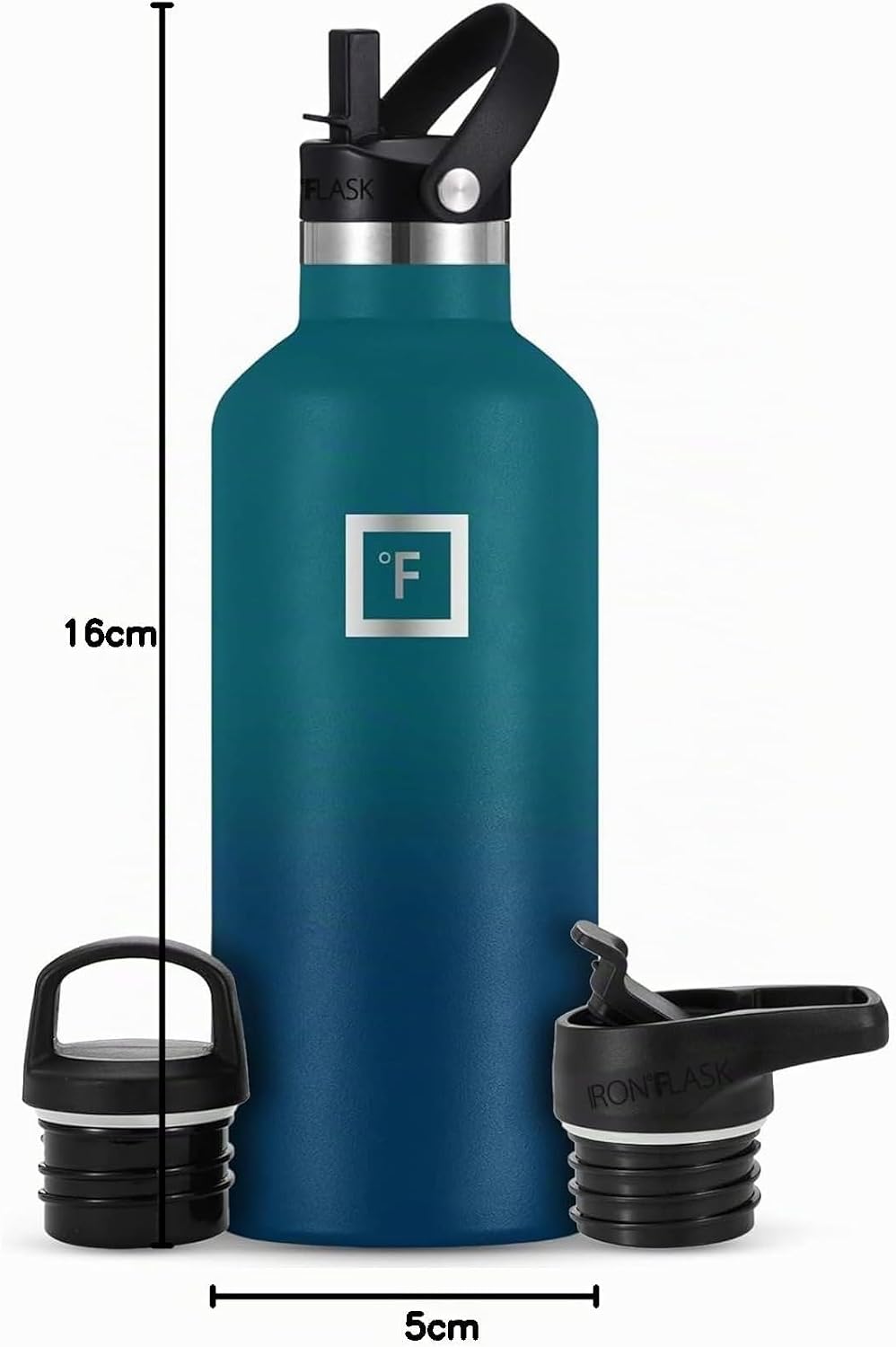 IRON °FLASK Edelstahl Trinkflasche mit 3 Deckel - Auslaufsicher Thermosflasche - Metall Wasserflasch