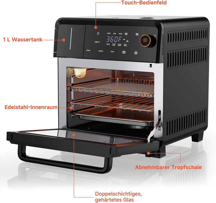 OUNIN 18L Multifunktionsbackofen, 11-in-1 Dampfbackofen und Heissluftfritteuse, Zweigaren, 360° Umlu