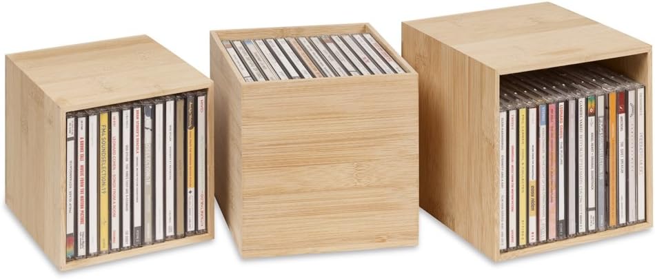 cubix CD-Box bambus, CD-Aufbewahrungs-Boxen aus Holz. Set mit 3 Boxen. Zur Aufbewahrung von bis zu 4