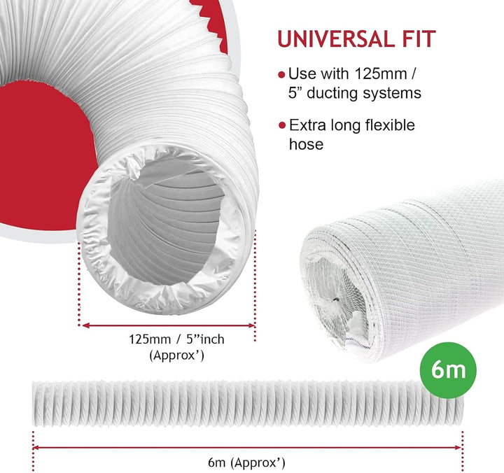 SPARES2GO Klimaanlagenschlauch-Verlängerungs-Set (6 m x 5 Zoll/125 mm)