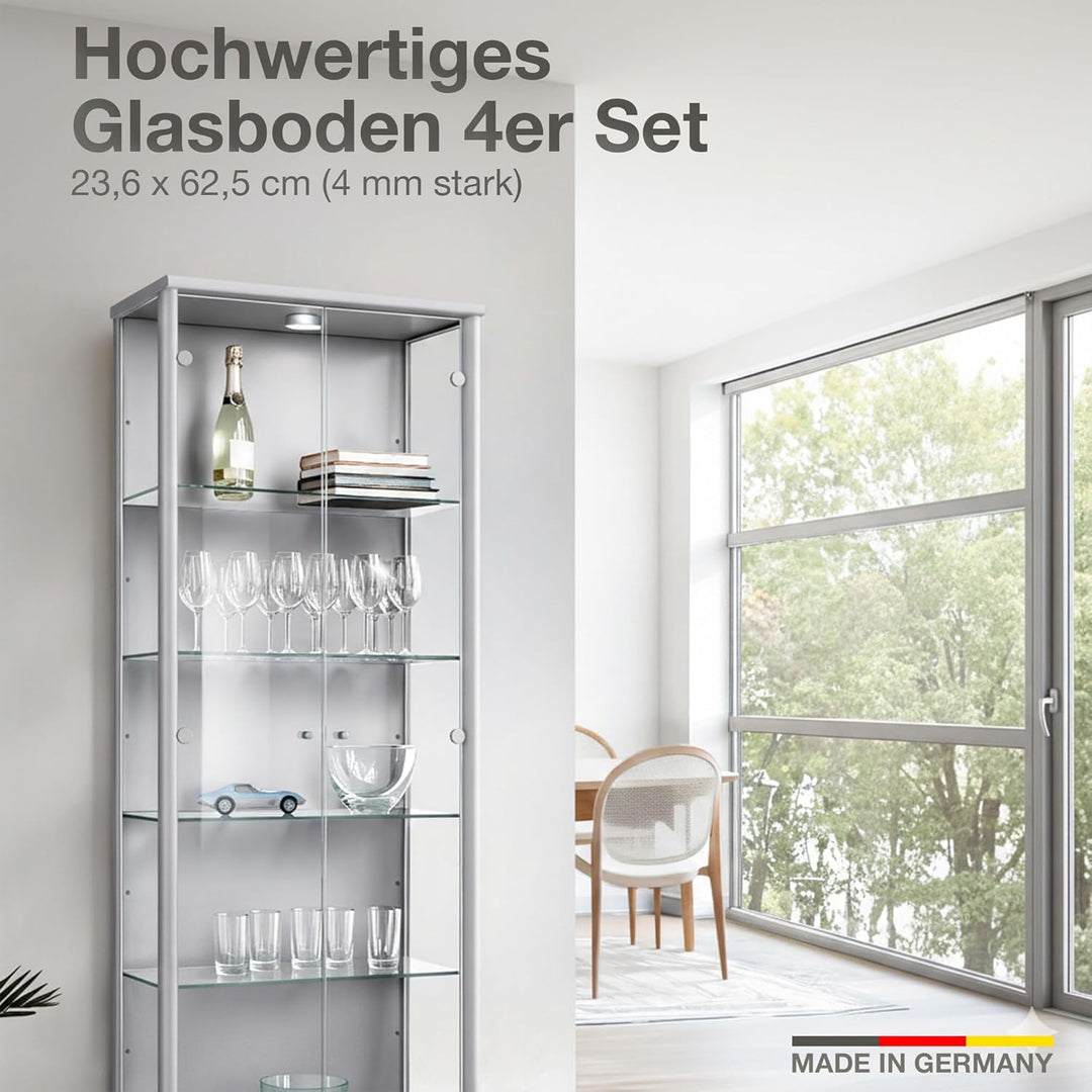 K-Möbel Glaseinlegeboden 4er-Set Glasboden für 2 TRG. Standvitrine für C1084 / C1019 Zubehör Glasböd