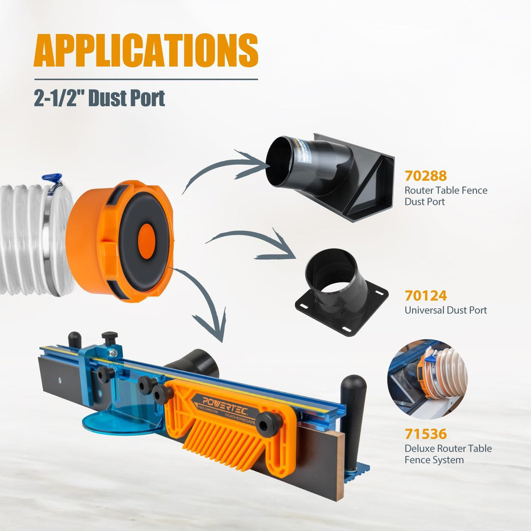 POWERTEC 70354 Staubanschluss-Adapter für 3,5 cm ~ 2-1/2-Zoll-Anschluss auf 10,2 cm Staubsammelschla