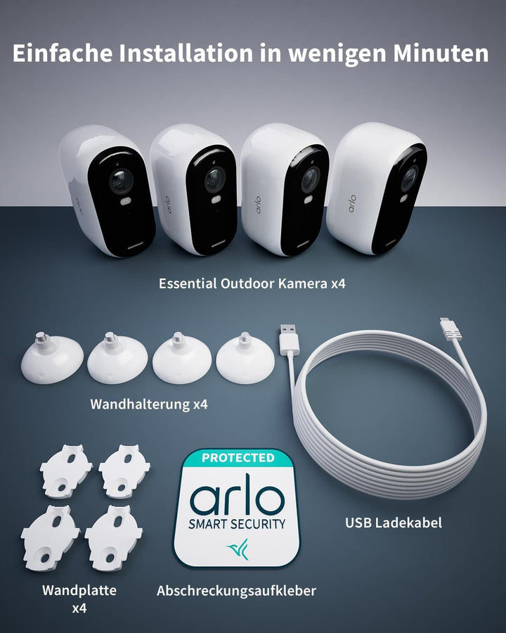 Arlo Essential 2 HD Akku Überwachungskamera Aussen WLAN, Kabellos, 1080p Video, Farbnachtsicht, Lich