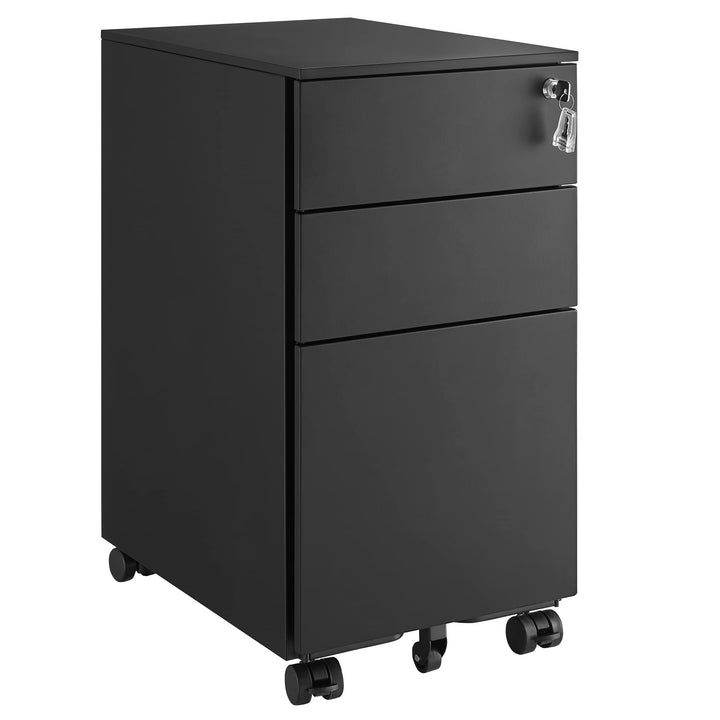 SONGMICS Rollcontainer, unter Schreibtisch, mit 3 Schublade, vormontiert, abschliessbarer Büroschran