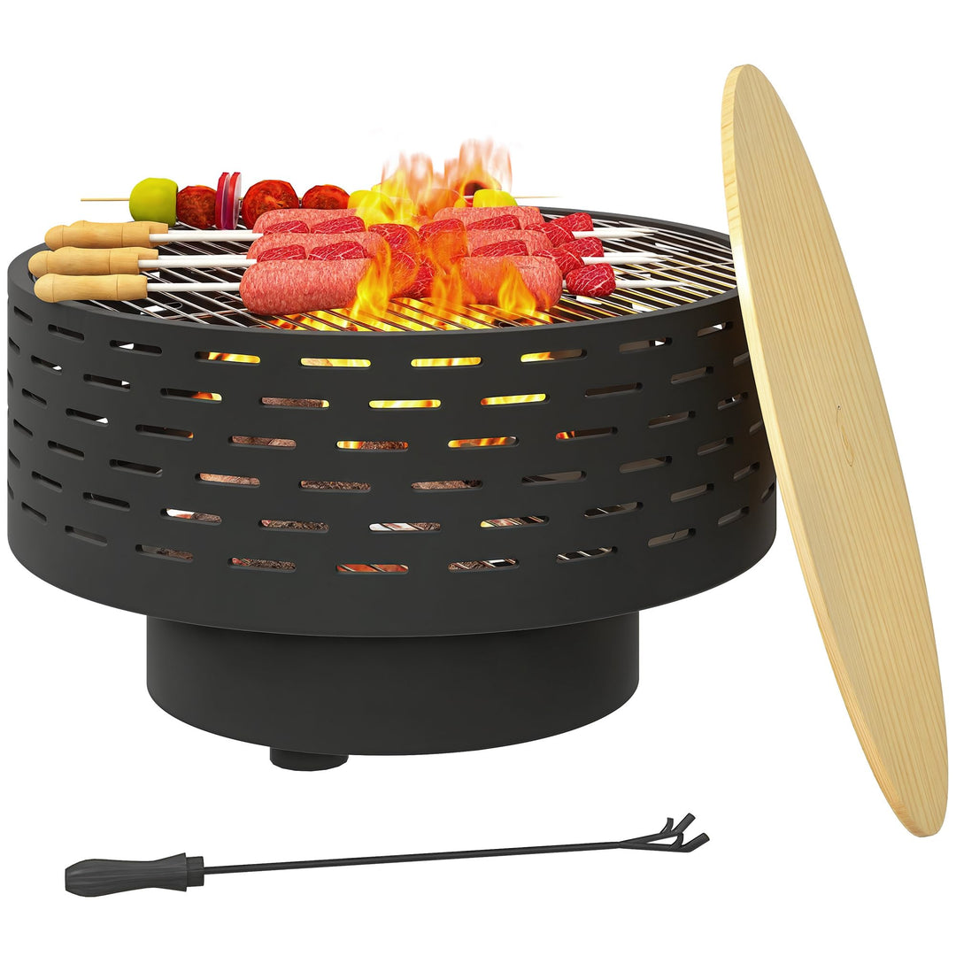 Outsunny 3-in-1 Feuerschale Ø60 x 39cm aus Edelstahl Feuerstelle mit Grillrost Schürhaken Funkenschu