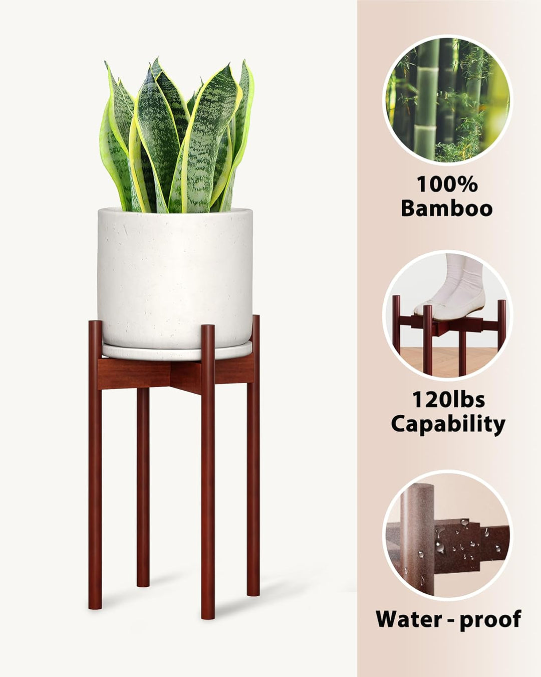 Bamworld Pflanzenständer Indoor Einstellbar, Bambus Blumentopf Ständer 20-30 cm, Pflanzenhocker Holz