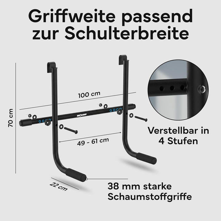 NEOLYMP Premium Klimmzugstange Türrahmen - Türreck mit einstellbarer Höhe, Breite & Tiefe 15–43 cm -