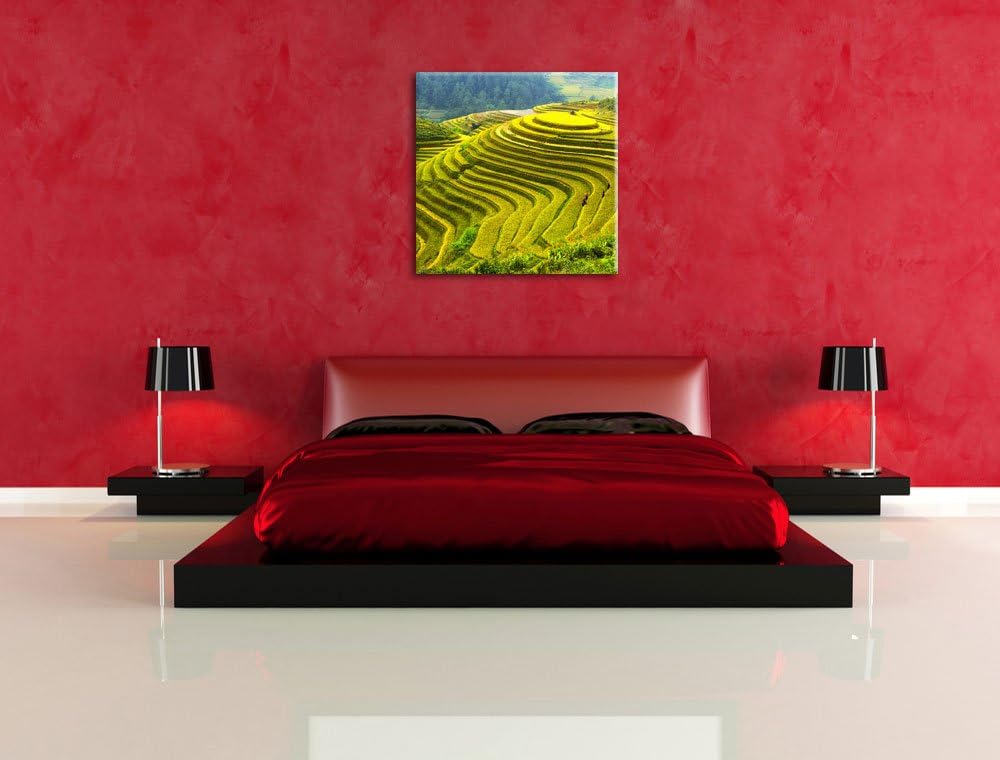 Pixxprint Chinesische Reisplantagen Treppenfelder, Format: 70x70 auf Leinwand, 70x70