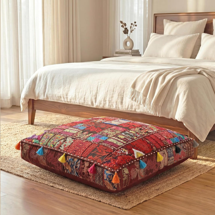 THE ART BOX 88 x 88 x 12 cm, Vintage-Patchwork, grosses Outdoor-Kissen, grosses Hundebett, Gartendek