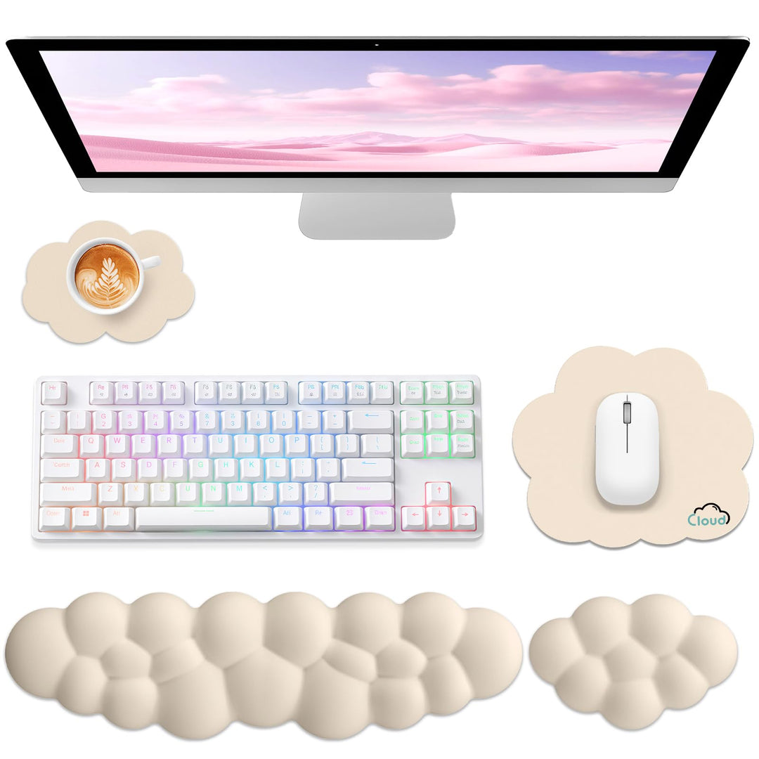 Memory‑Schaum Cloud Handballenauflage Tastatur‑Set, 4‑in‑1: Ergonomische Tastatur Handballenstütze &