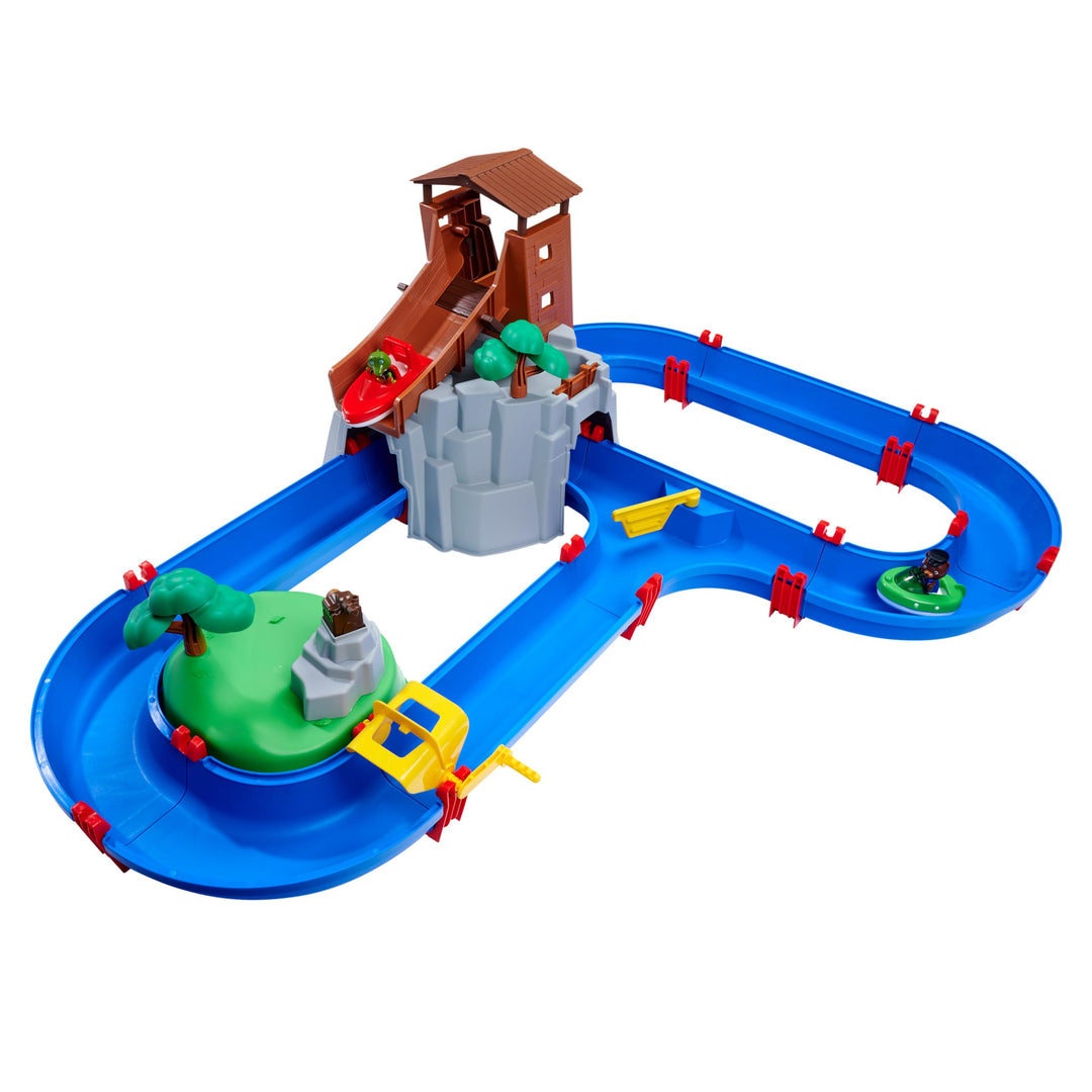 AquaPlay - AdventureLand - Wasserbahn mit Berg, Turm und Stausee, Spieleset inkl. 2 Tierfiguren, Mot