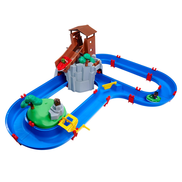 AquaPlay - AdventureLand - Wasserbahn mit Berg, Turm und Stausee, Spieleset inkl. 2 Tierfiguren, Mot
