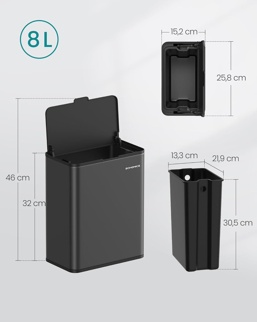 SONGMICS Mülleimer hängend, 8 L Komposteimer Küche, Stahl-Abfalleimer mit Deckel für Biomüll, mit Ha