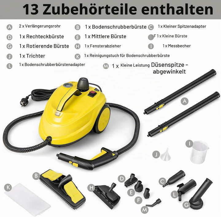 SOARS Dampfreiniger mit 13 Zubehör, Dampfdruck: 5 bar, Max. 160 ℃, Aufheizzeit: 8 min., Leistung: 20