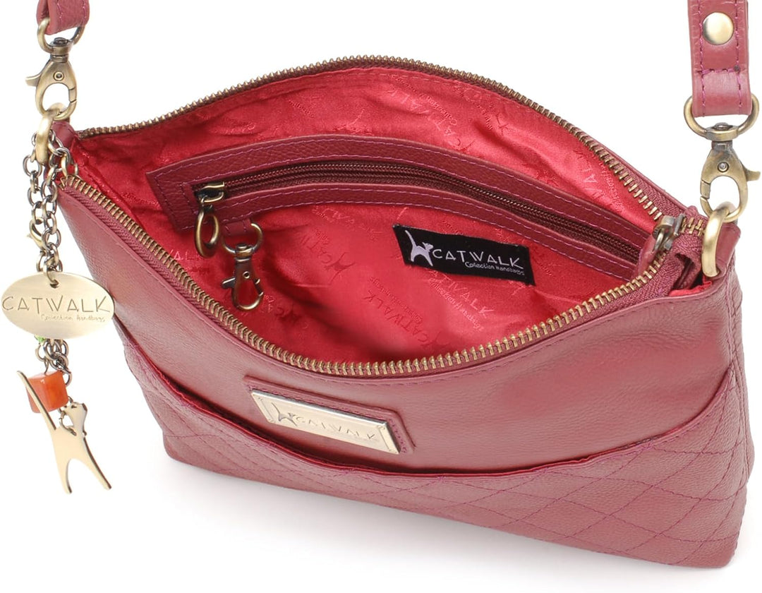 Catwalk Collection Handbags - Damen Umhängetasche Klein - Crossbody Bag - Gesteppte Leder - Clutch m