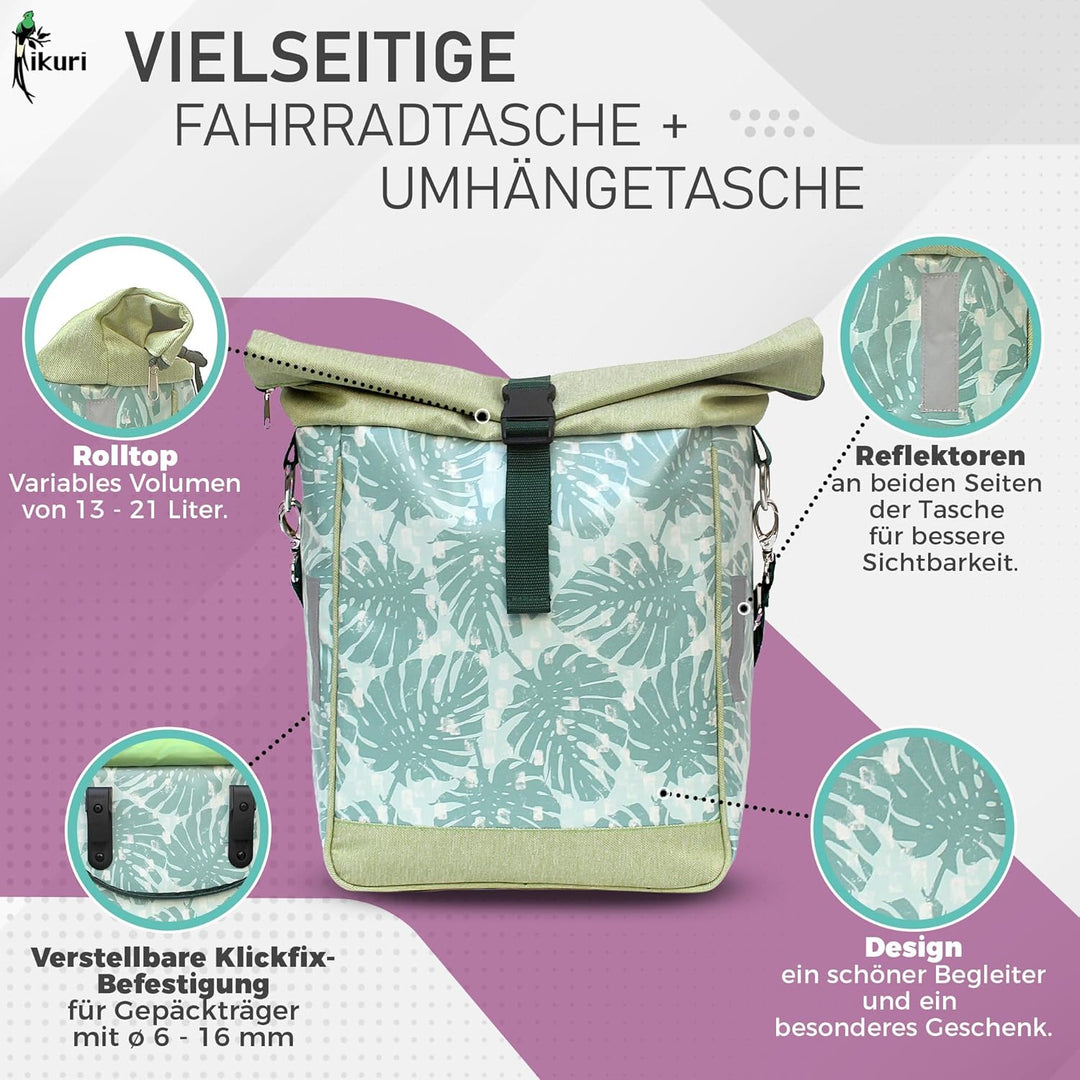 IKURI Fahrradtasche für Gepäckträger Satteltasche Einzeltasche Packtasche, abnehmbar, mit Tragegurt