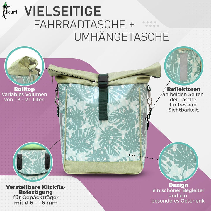 IKURI Fahrradtasche für Gepäckträger Satteltasche Einzeltasche Packtasche, abnehmbar, mit Tragegurt