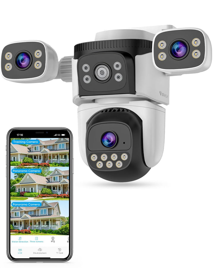 VSTARCAM 3-Linsen Überwachungskamera Aussen, 2K Kamera Überwachung Aussen 360° PTZ, Aussenkamera mit