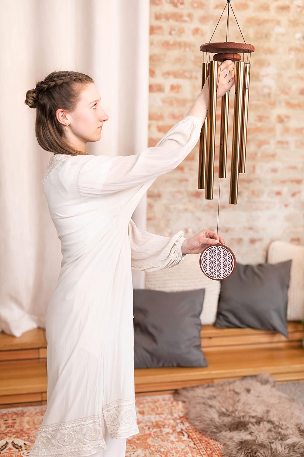 Sonic Energy Flower of Life Meditation Chime – Windspiel mit 5 Klangstäben (432 Hz) – für Garten u.