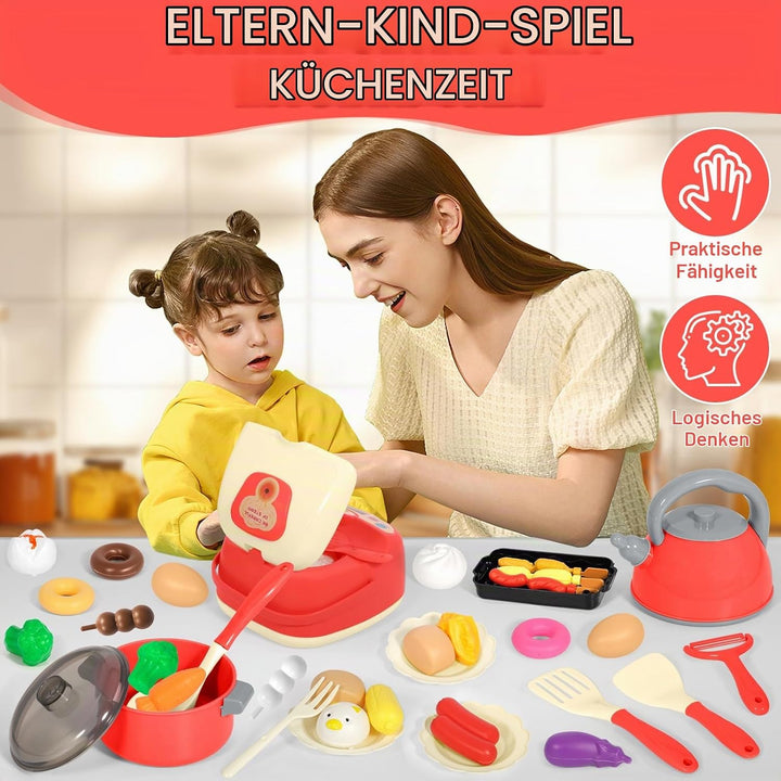 68 Pcs Komplettset für Kinderküchenzubehör, Küchen Rollenspiel Spielzeug, Küchenspielzeug mit Töpfen
