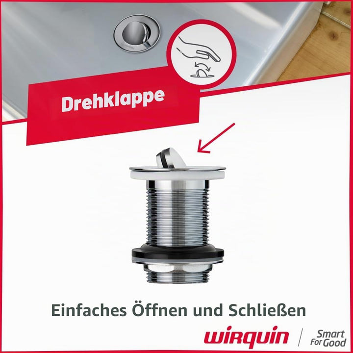 Wirquin 30723428 Waschbecken-Ablaufgarnitur, Messing, drehbarer Ventil, 75 mm, ohne Überlauf