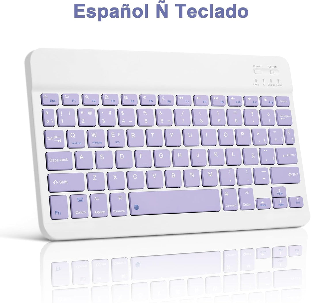 Bettdow für Samsung Galaxy Tab S9 FE/S9 2023 Tastatur Hülle, Lila (Spanisch), Lila