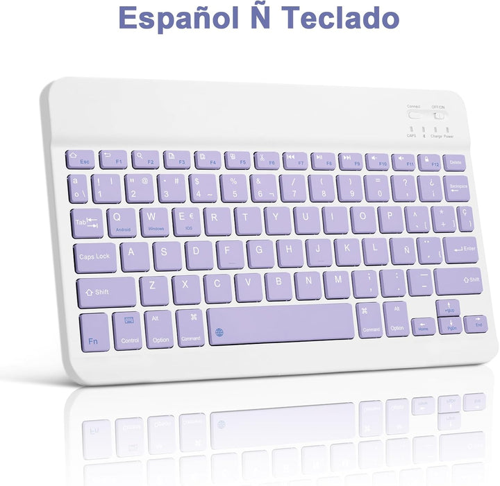 Bettdow für Samsung Galaxy Tab S9 FE/S9 2023 Tastatur Hülle, Lila (Spanisch), Lila