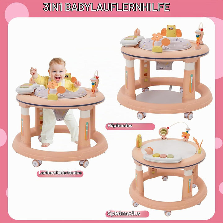 3IN1 Baby Lauflernwagen(Lauflernmodus,Spielecenter,Jumper), 5-stufige Höhenverstellung, Anti-O-Beine