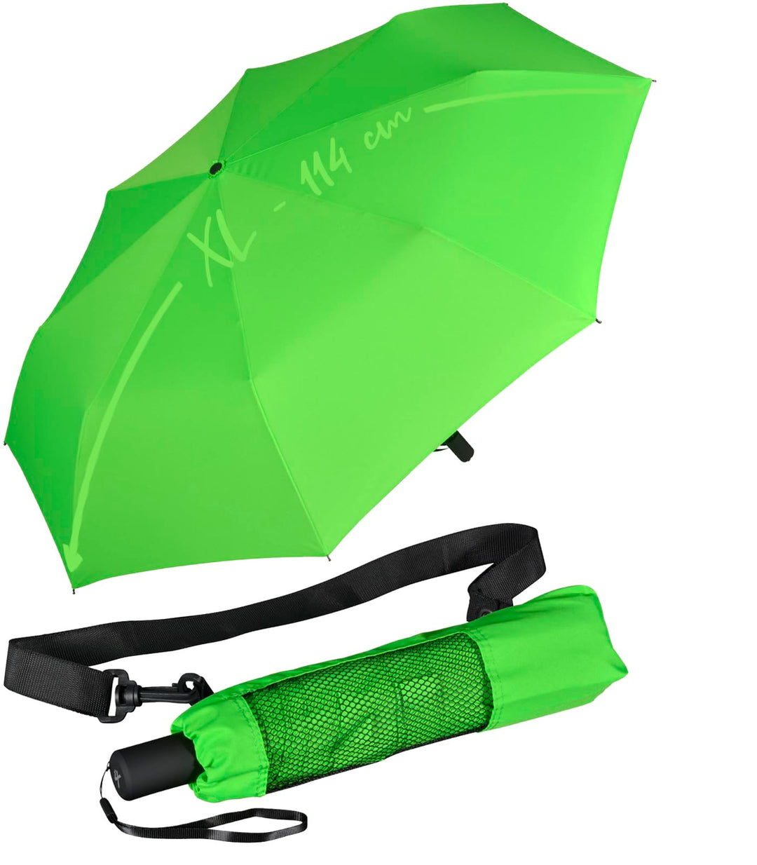 iX-brella Trekking XL Taschenschirm 115 cm gross mit Umhängetasche neon green, neon green