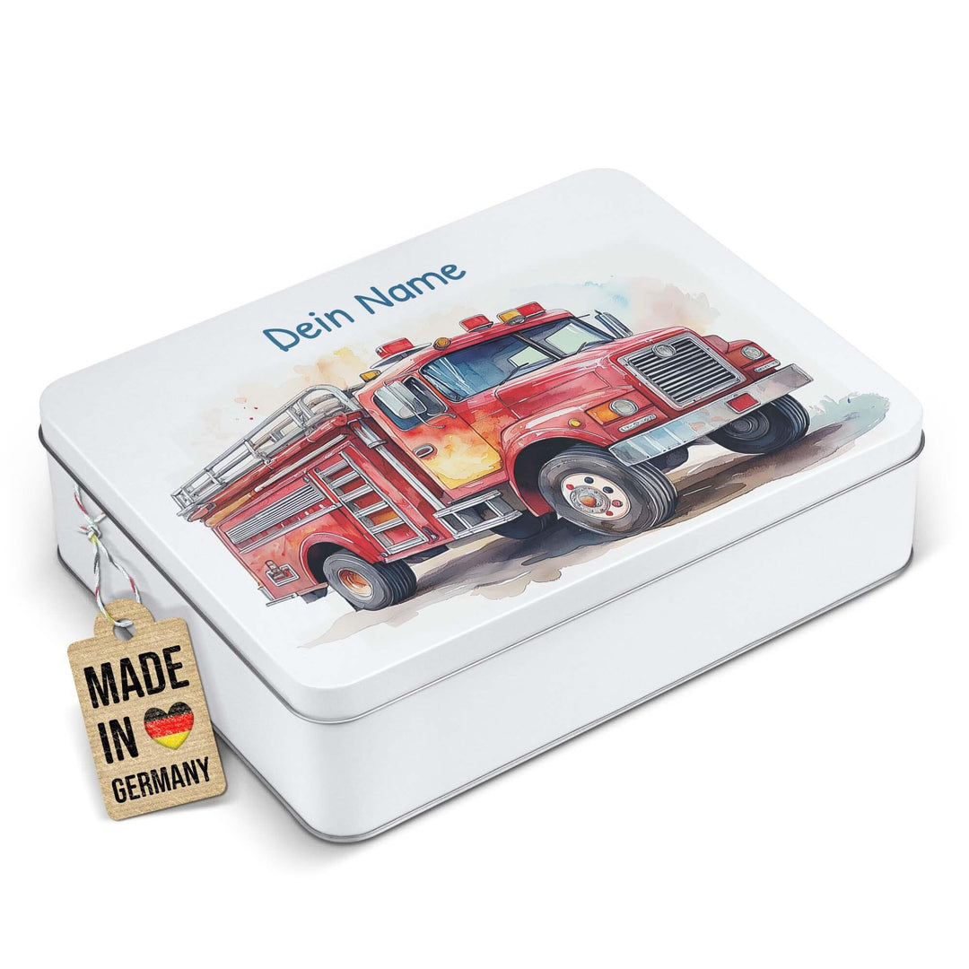 Print Royal PR Erinnerungsbox für Kinder mit Name - Feuerwehr - Blechdose bedrucken, Geschenkdose -