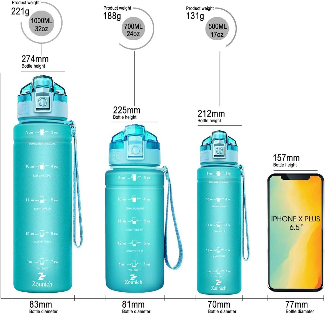 Zounich Trinkflasche Kinder Auslaufsichere 1L/700ml/500ml-BPA frei trinkflaschen Sport Tritan Kunsts