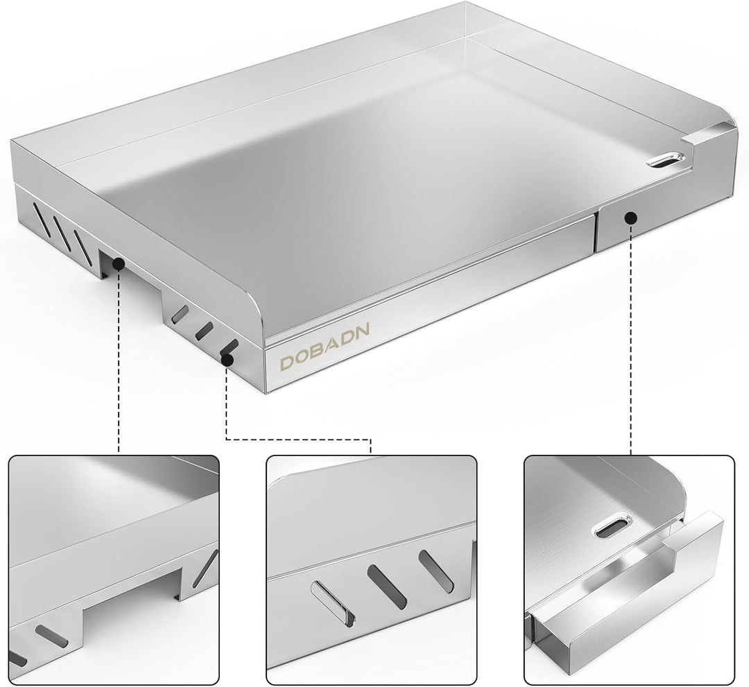 Edelstahl Plancha Grillplatte für Gas- und Holzkohlegrill, Universalgrösse Grillplatte mit Abnehmbar