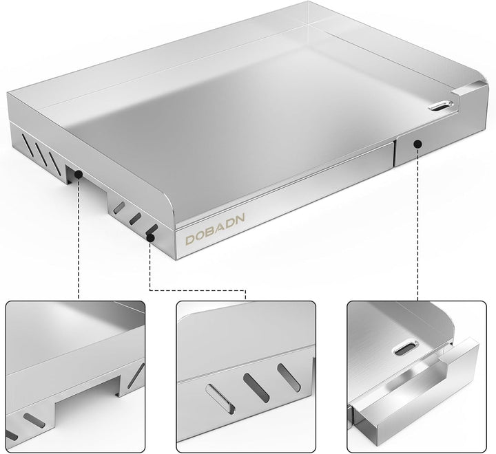 Edelstahl Plancha Grillplatte für Gas- und Holzkohlegrill, Universalgrösse Grillplatte mit Abnehmbar