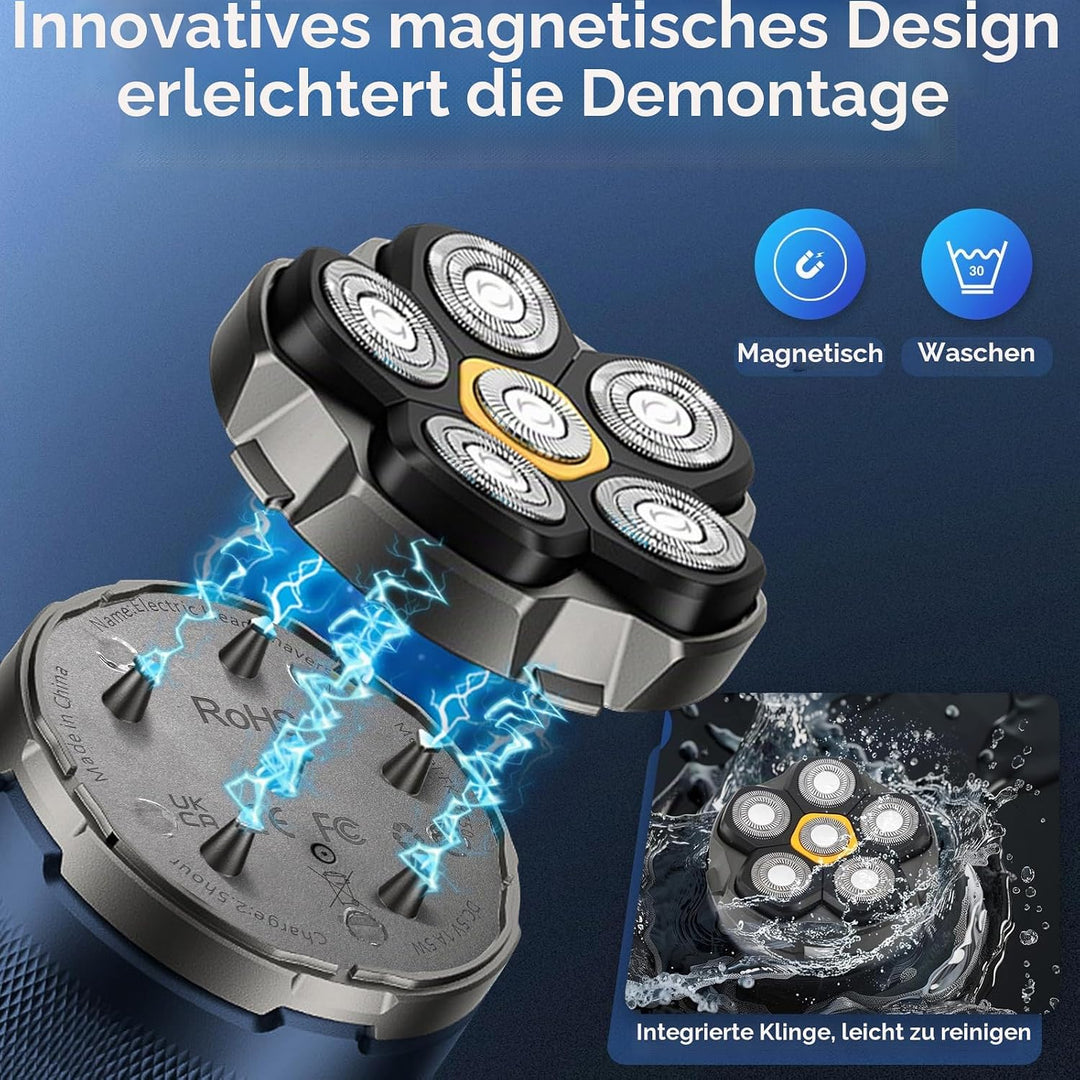 Glatzen Rasierer Herren Elektrisch Kopfrasierer für Männer, 6D Magnetischer Glatzenrasierer Kabellos