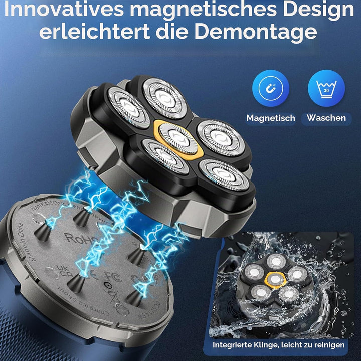 Glatzen Rasierer Herren Elektrisch Kopfrasierer für Männer, 6D Magnetischer Glatzenrasierer Kabellos