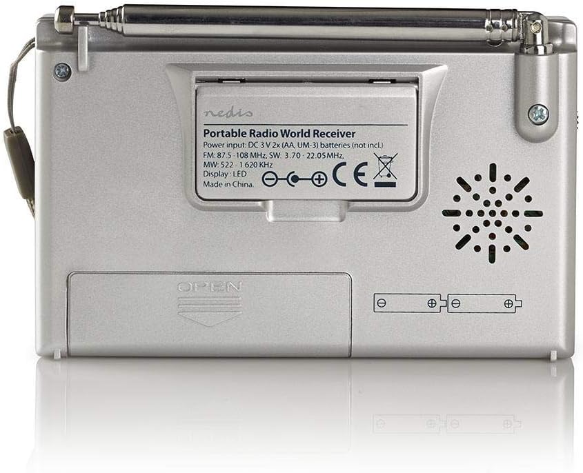 NEDIS World Receiver Radio World Radio Receiver FM/AM/SW, Portable Radio Alarm and Clock with Headph