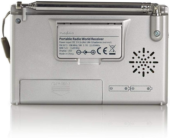 NEDIS World Receiver Radio World Radio Receiver FM/AM/SW, Portable Radio Alarm and Clock with Headph
