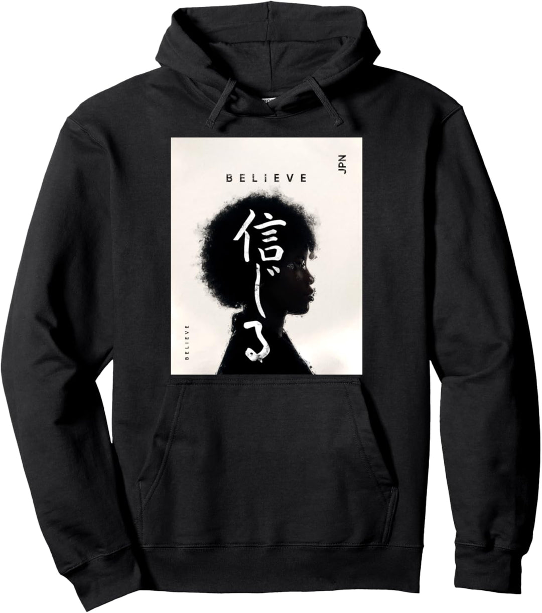 Japanese Aesthetic Graphic - Digital Paint Art - Believe Pullover Hoodie