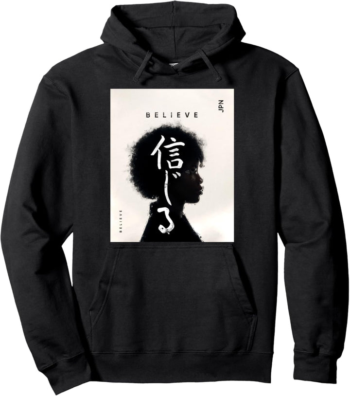 Japanese Aesthetic Graphic - Digital Paint Art - Believe Pullover Hoodie