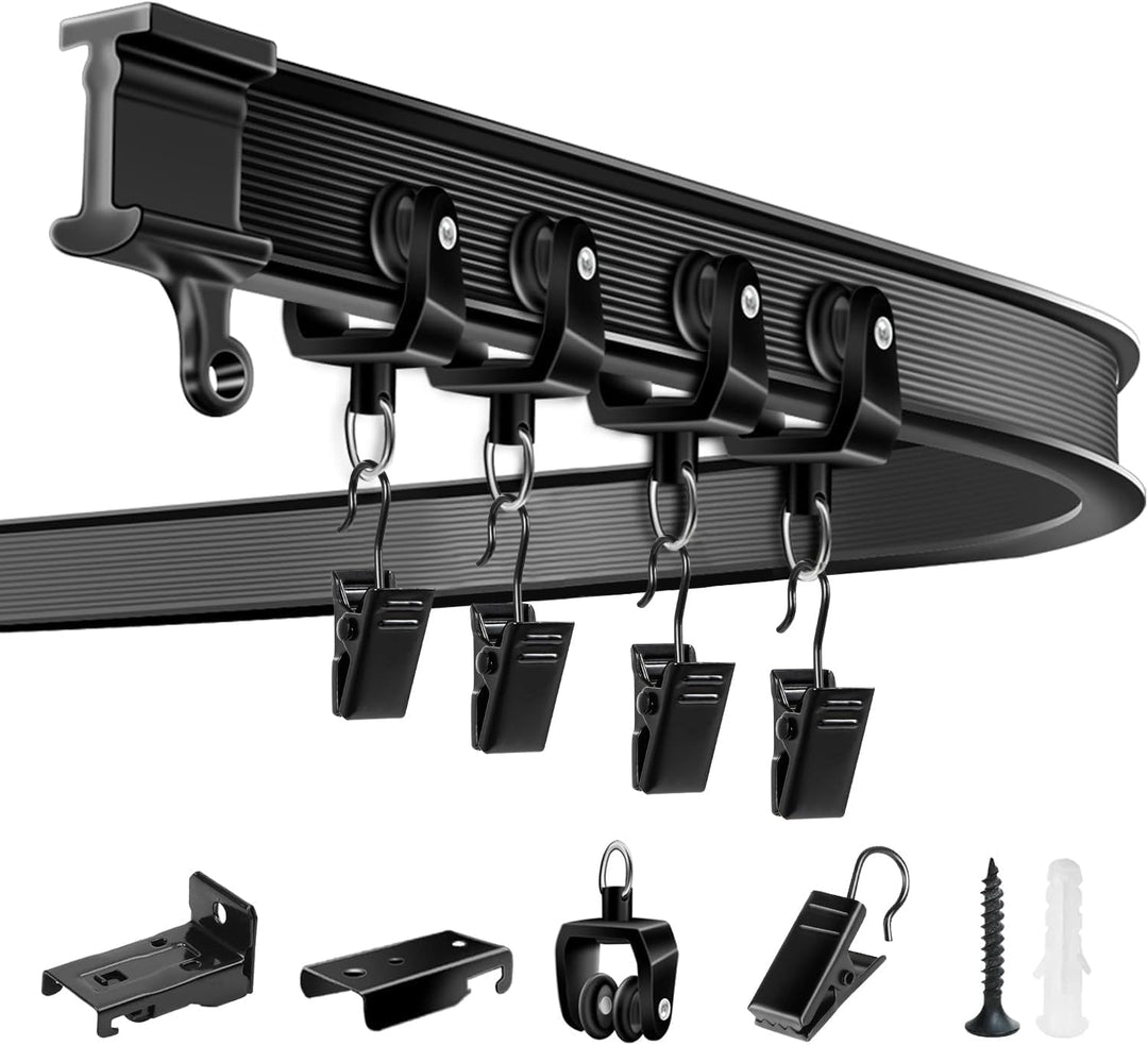 KOLAKO Deckenvorhangschiene, 6 m, flexibel, biegbar, Vorhangschiene, Deckenhalterung, schwarz, gebog