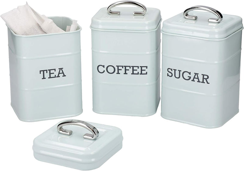 KitchenCraft Living Nostalgia 3 -er Set Vorratsdosen für Tee, Zucker und Kaffee, in Geschenkbox, Sta