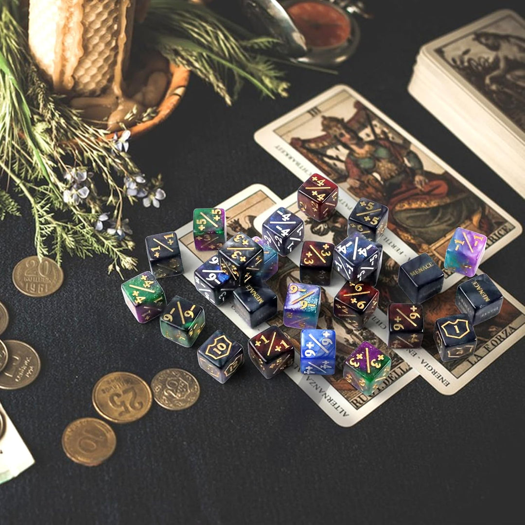80 Stück MTG Würfelzähler-Set Premium，Schild Lebenszähler,Schlüsselwörter-Würfel,+1/+6 & -1/-6 Zähle