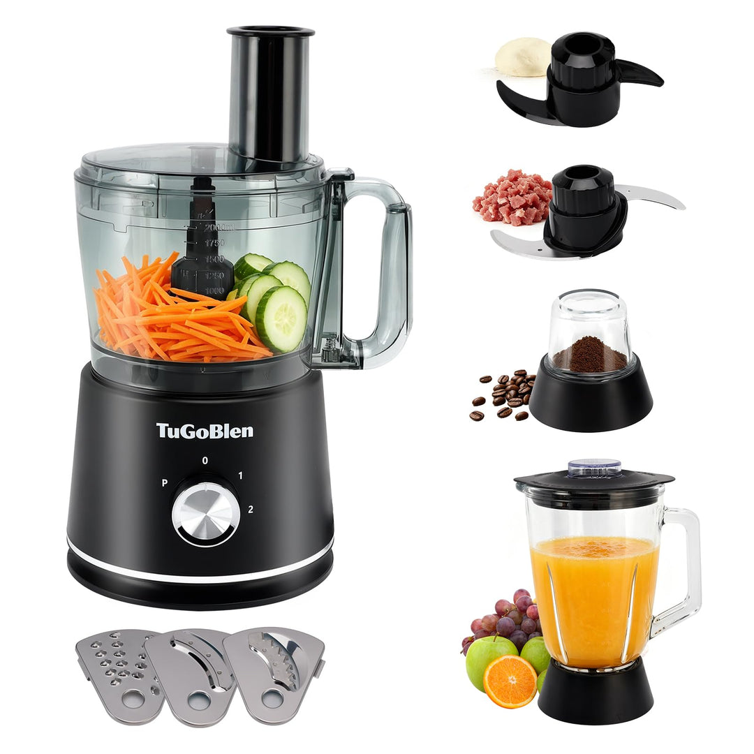 7-in-1 Küchenmaschine mit 2,5L Verarbeitungsbehälter, 1,5L Glasmixer, 200ml Glasmühle, Knet- und S-K