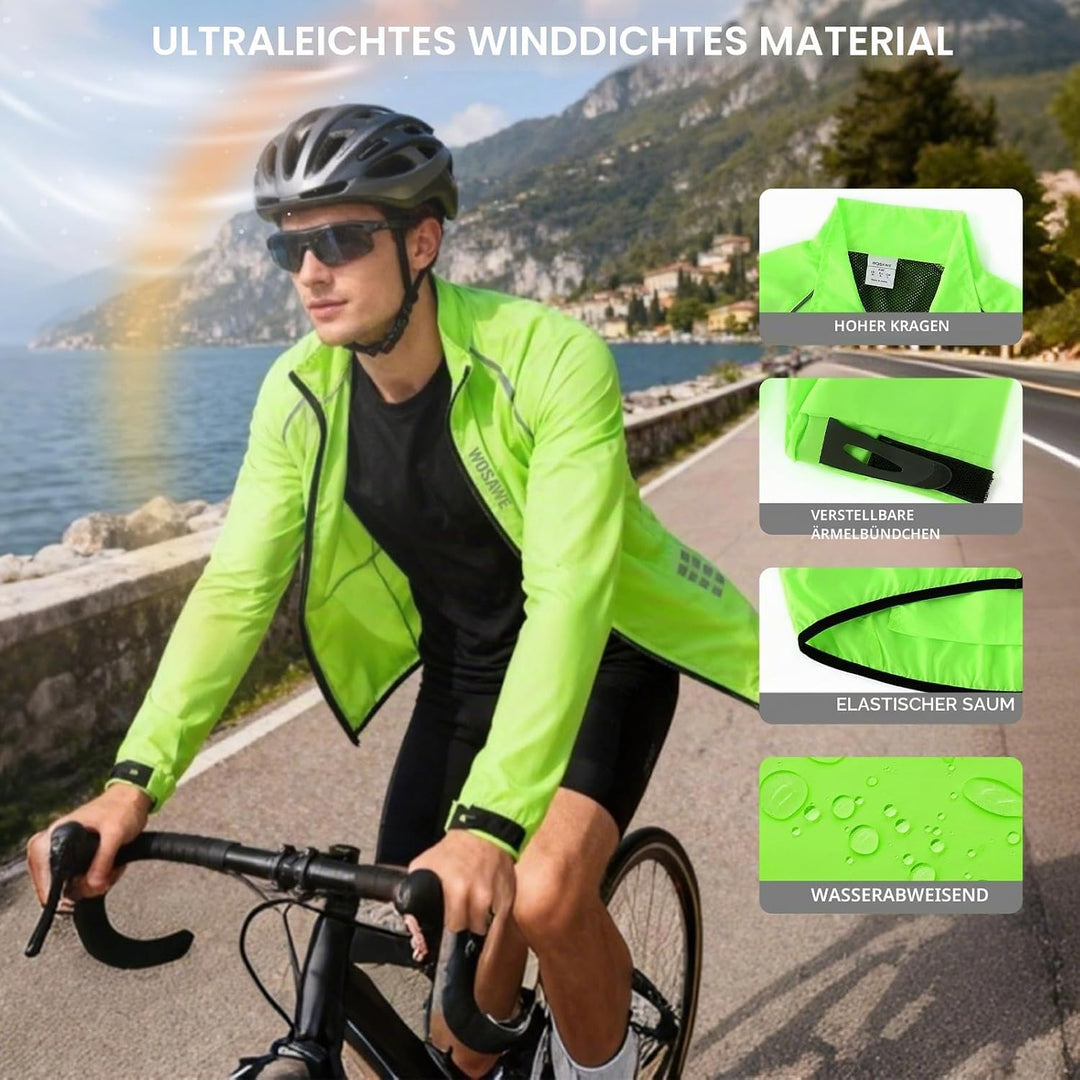 WOSAWE Herren-Fahrradjacke, Winddichte Radjacke Ultraleichte Sportbekleidung mit Reflektierendem Trä