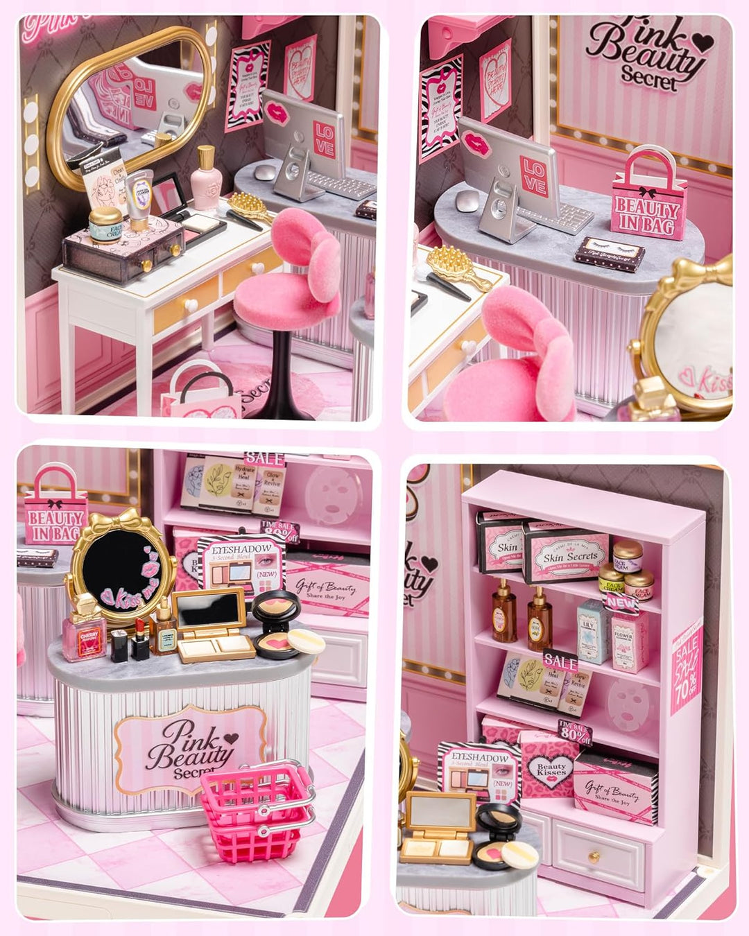 Rolife Super Creator Pink Beauty Store, DIY Miniature House mit Licht, Ohne Kleber, Niedliche Miniwe