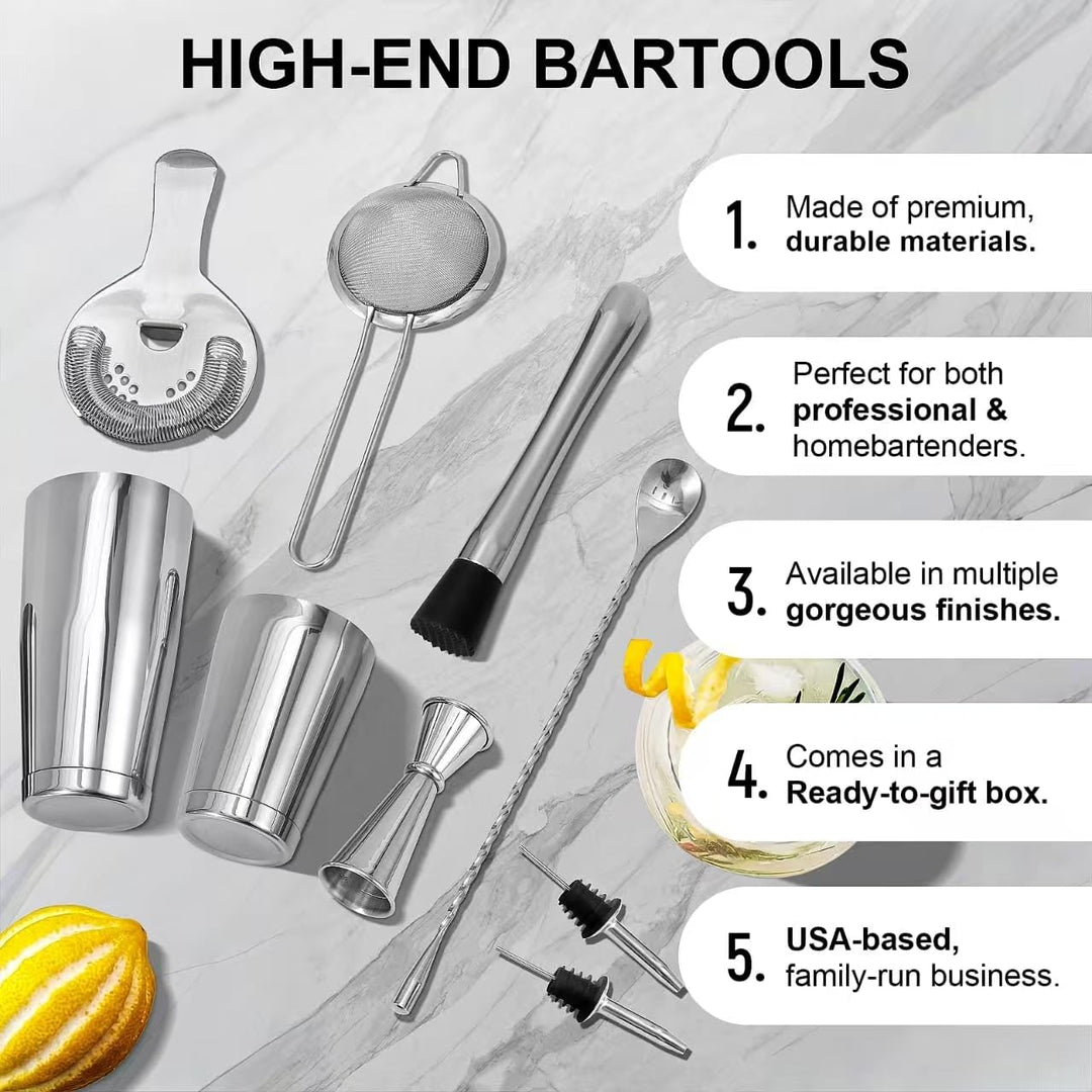 Cocktail Set, 18/10 Edelstahl, Zeitloses Cocktail Shaker Set in Premium-Qualität aus 550ml&850ml Bos