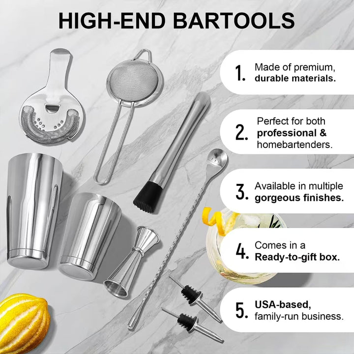 Cocktail Set, 18/10 Edelstahl, Zeitloses Cocktail Shaker Set in Premium-Qualität aus 550ml&850ml Bos